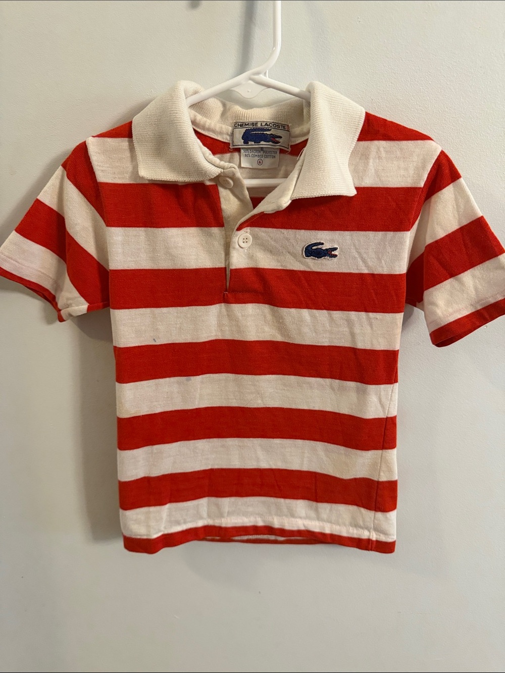 VINTAGE Early 90s Chemise Lacoste Vintage Striped Polo | Red & White